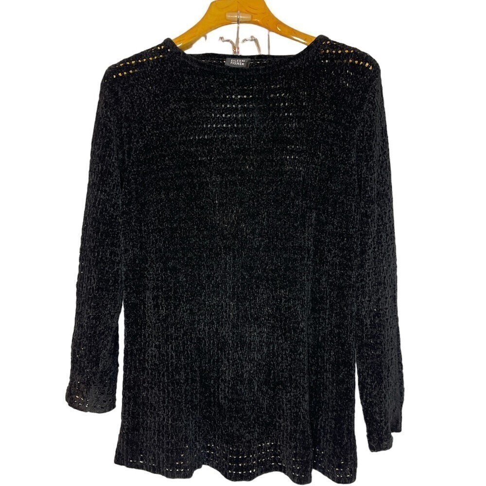 Eileen Fisher 100% Silk Open Knit Sweater Black Sz: S